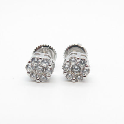 925 Sterling Silver C Z Floral Stud Earrings