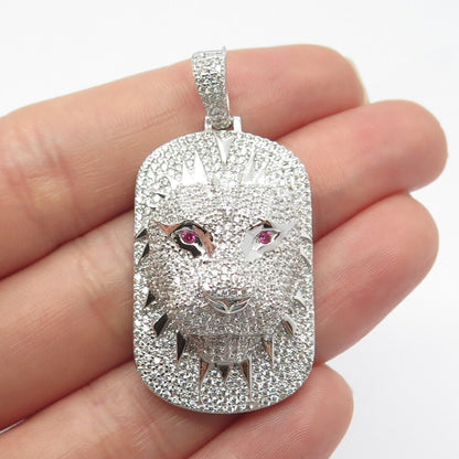 925 Sterling Silver Real Pink Sapphire & C Z Paved Panther Head Pendant