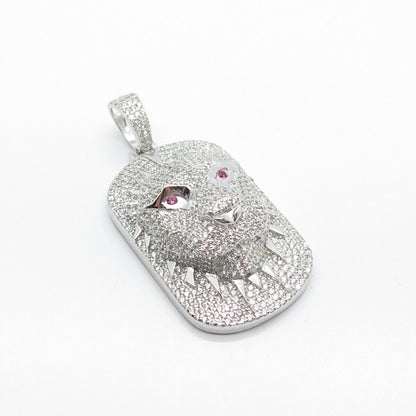 925 Sterling Silver Real Pink Sapphire & C Z Paved Panther Head Pendant