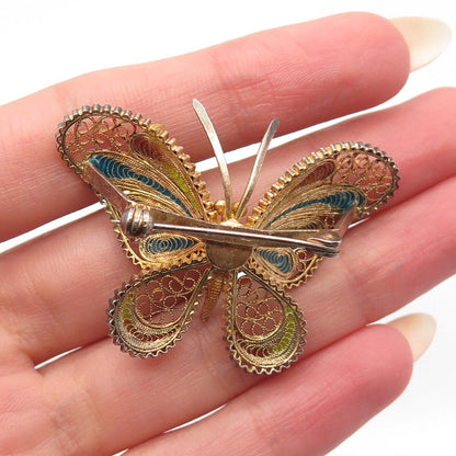 800 Silver Gold Plated Antique Enamel Butterfly Pin Brooch