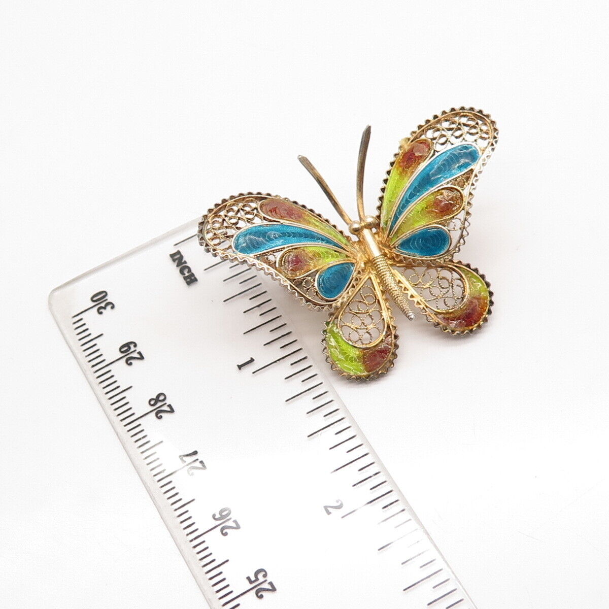 800 Silver Gold Plated Antique Enamel Butterfly Pin Brooch