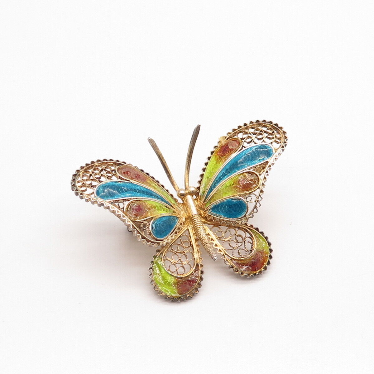 800 Silver Gold Plated Antique Enamel Butterfly Pin Brooch