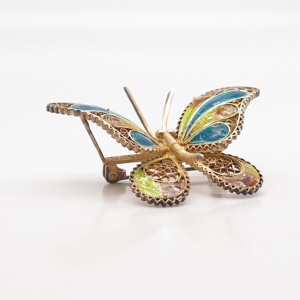 800 Silver Gold Plated Antique Enamel Butterfly Pin Brooch