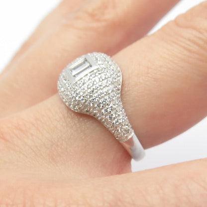 925 Sterling Silver Princess-Cut C Z Granulated Ring Size 7