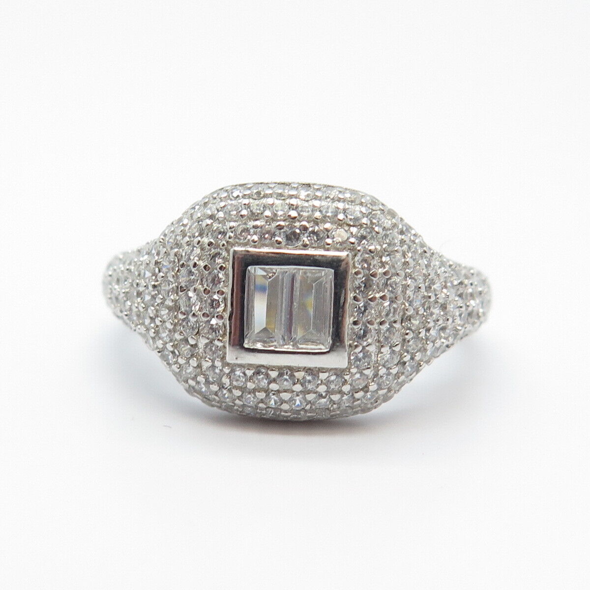 925 Sterling Silver Princess-Cut C Z Granulated Ring Size 7