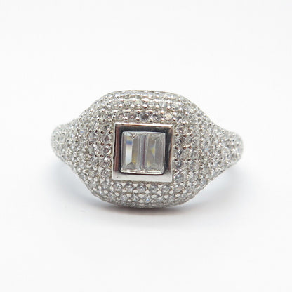 925 Sterling Silver Princess-Cut C Z Granulated Ring Size 7