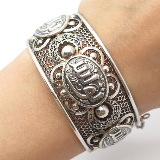 925 Sterling Silver Antique Ornate Hinged Bangle Bracelet 7"