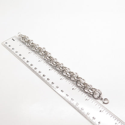 925 Sterling Silver Antique Double Round Link Bracelet 7"