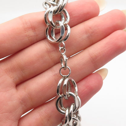 925 Sterling Silver Antique Double Round Link Bracelet 7"