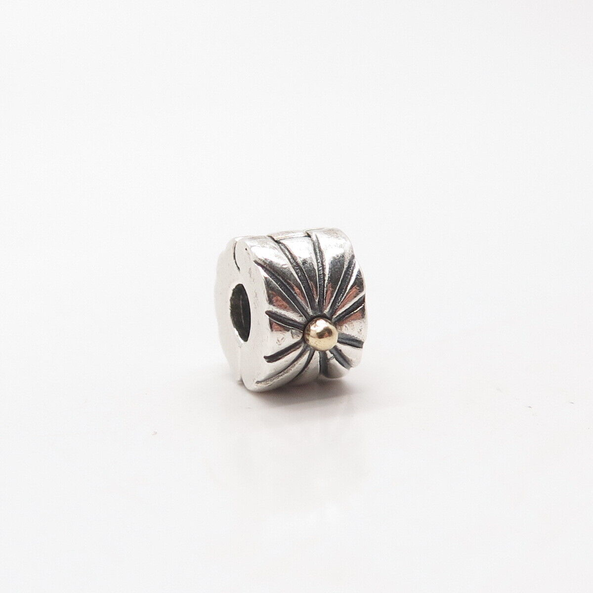 925 Sterling Silver / Gold Pandora Striped Bead Charm