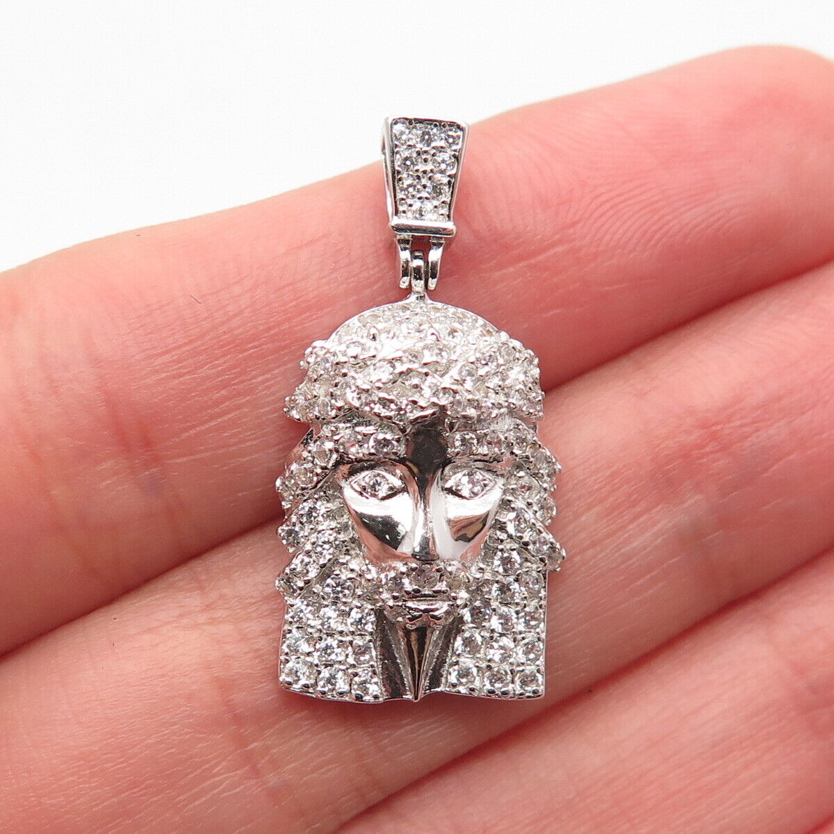 925 Sterling Silver REL Pave C Z Jesus Religious Pendant