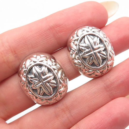 925 Sterling Silver Vintage Mexico Ornate Clip On Earrings