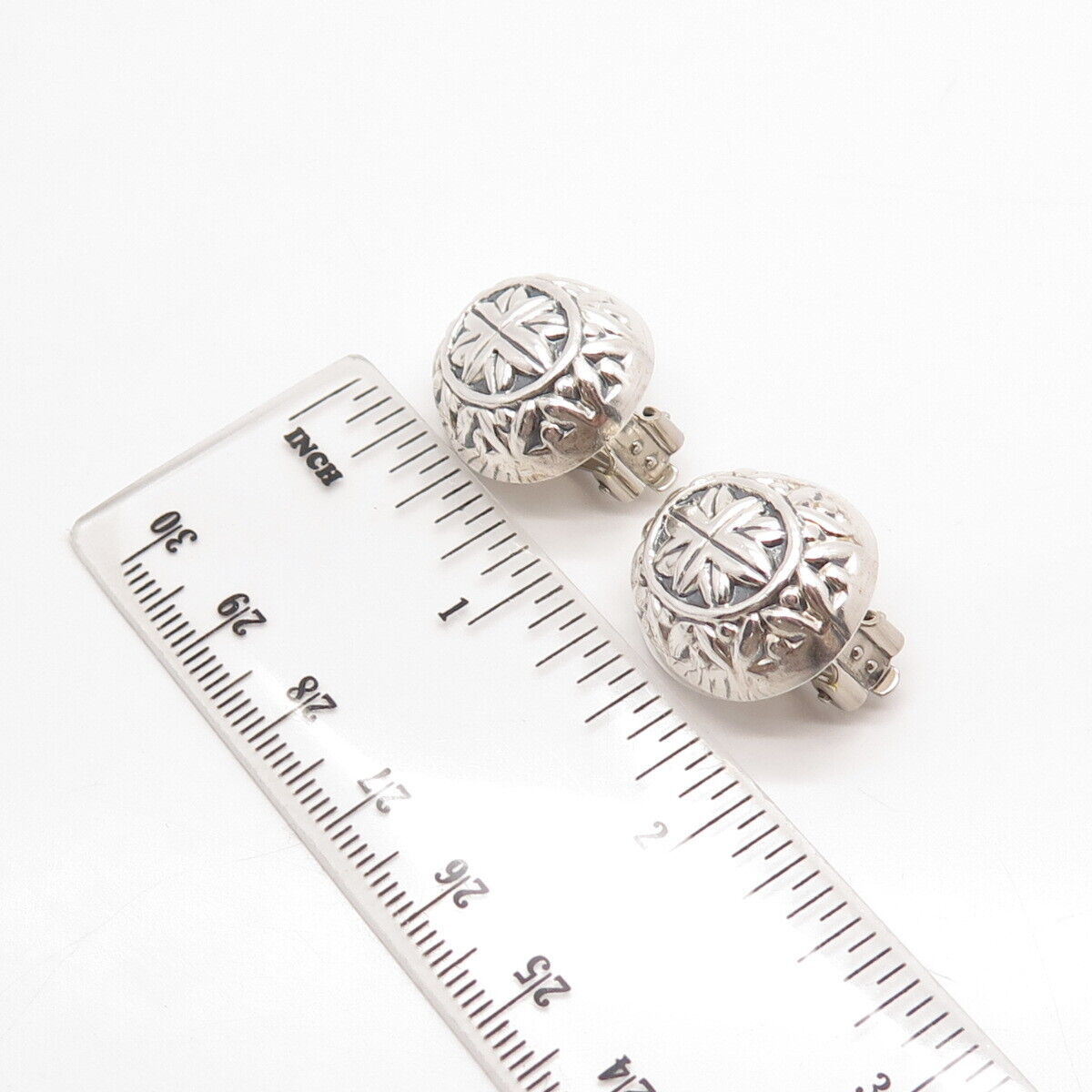 925 Sterling Silver Vintage Mexico Ornate Clip On Earrings