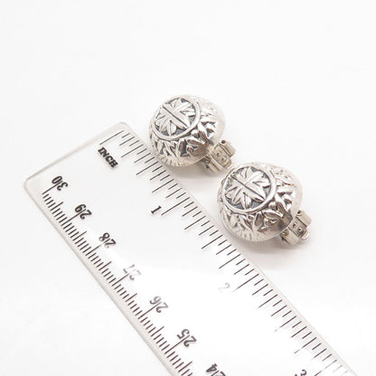 925 Sterling Silver Vintage Mexico Ornate Clip On Earrings