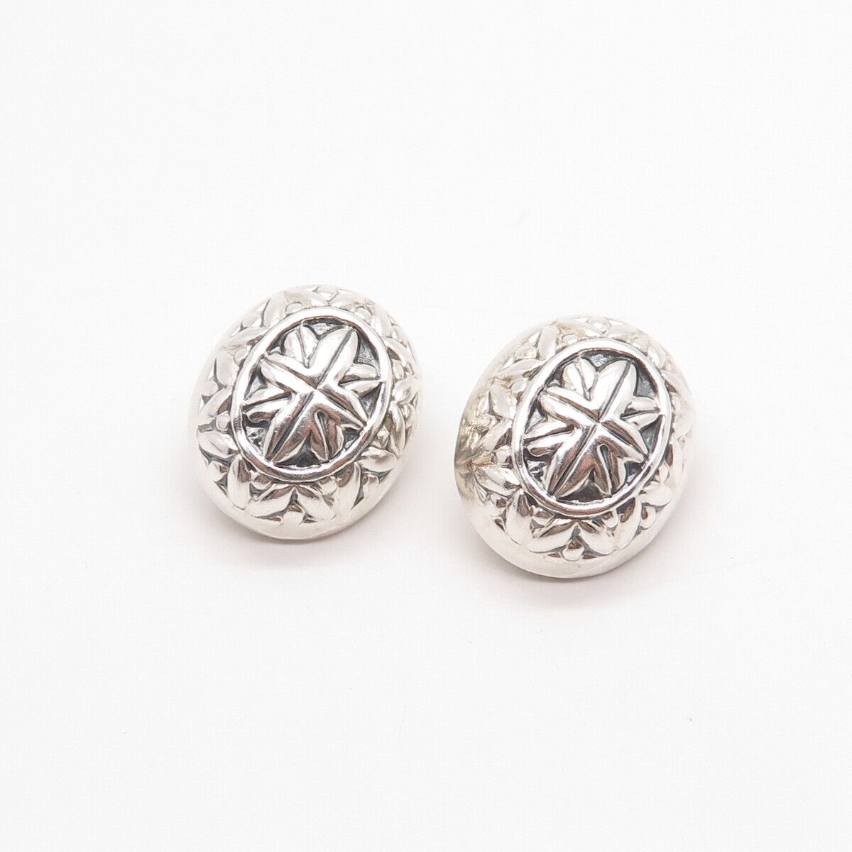 925 Sterling Silver Vintage Mexico Ornate Clip On Earrings