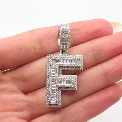 925 Sterling Silver BSI C Z Letter “F” Initial Pendant