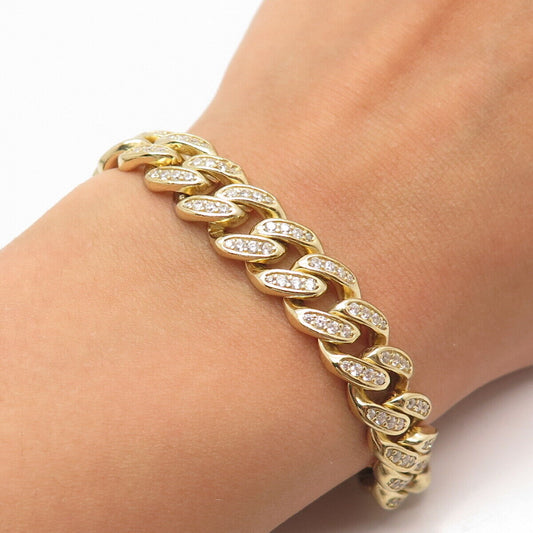 925 Sterling Silver Gold Plated C Z Cuban Link Bracelet 8.75”