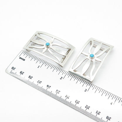 925 Sterling Silver Vintage Real Turquoise Gem Native Set of 2 Tribal Belt Parts