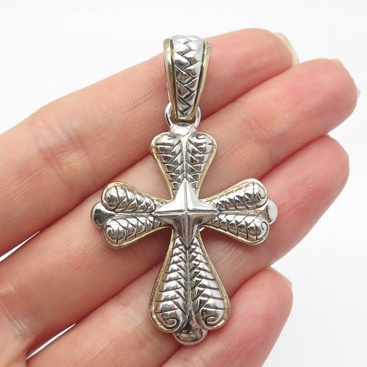 925 Sterling Silver 2-Tone Vintage Ornate Cross Pendant