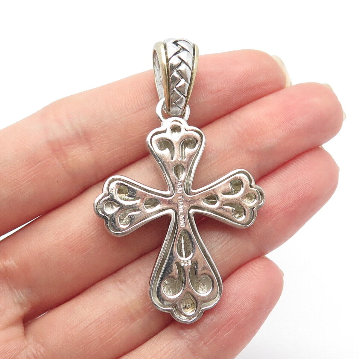 925 Sterling Silver 2-Tone Vintage Ornate Cross Pendant