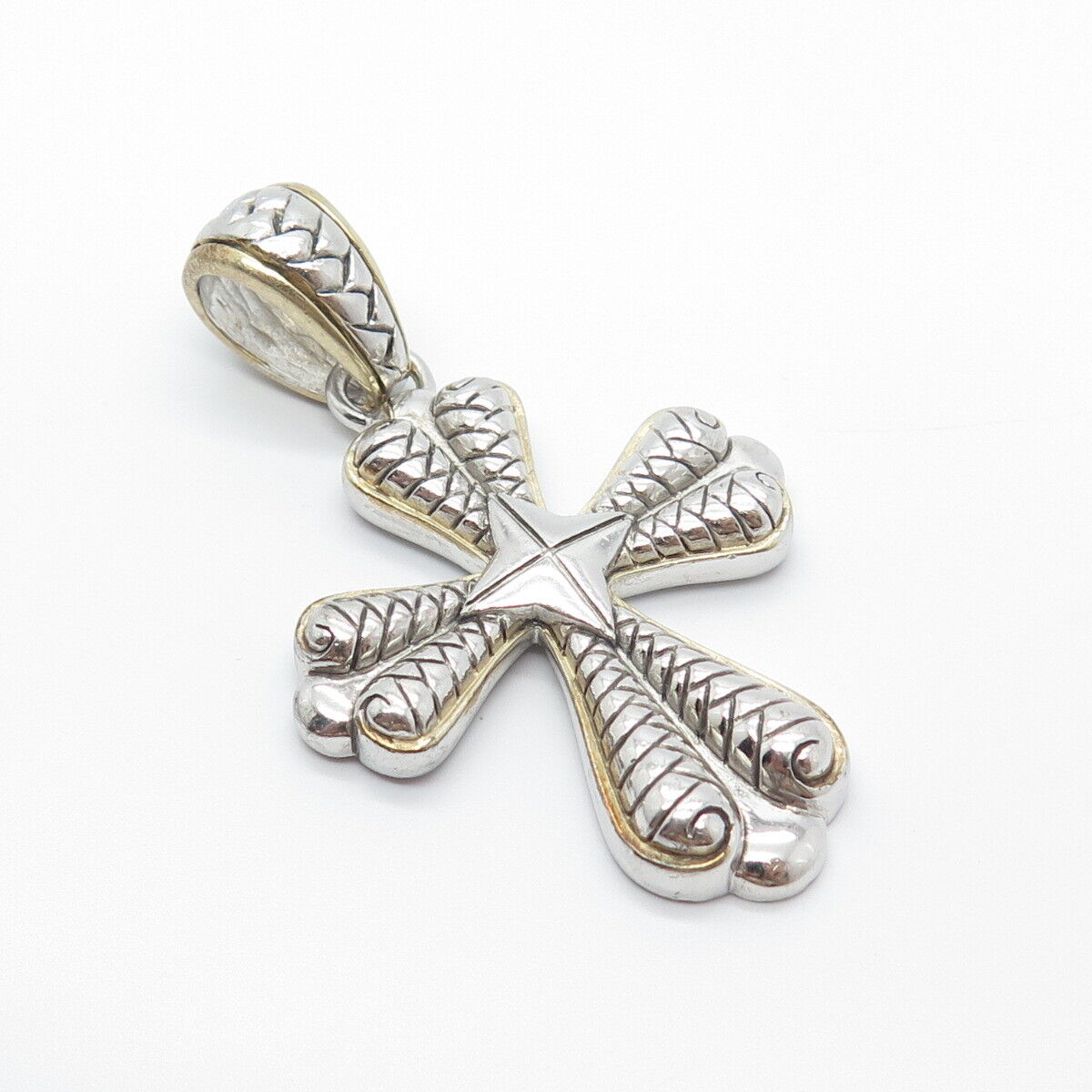 925 Sterling Silver 2-Tone Vintage Ornate Cross Pendant