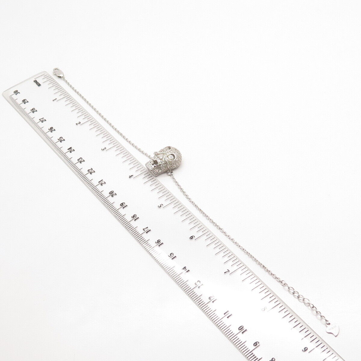 925 Sterling Silver Prizm C Z Skull Charm Cable Link Bracelet 8.5"