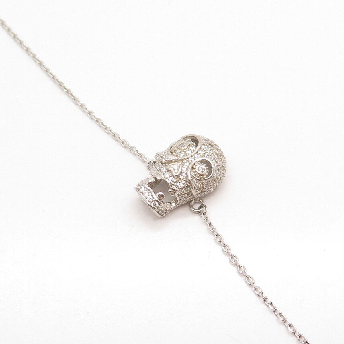 925 Sterling Silver Prizm C Z Skull Charm Cable Link Bracelet 8.5"