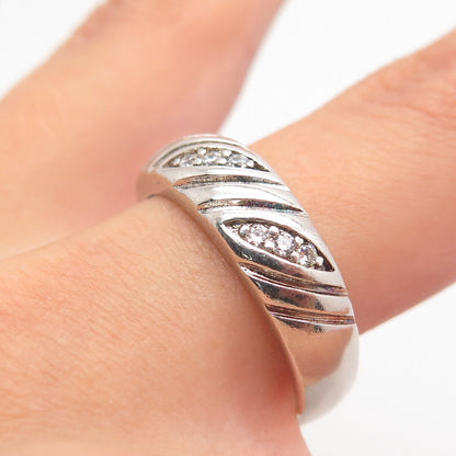 925 Sterling Silver C Z Etched Ring Size 9.25