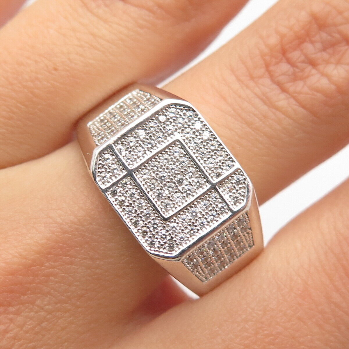 925 Sterling Silver Pave C Z Ring Size 13.25