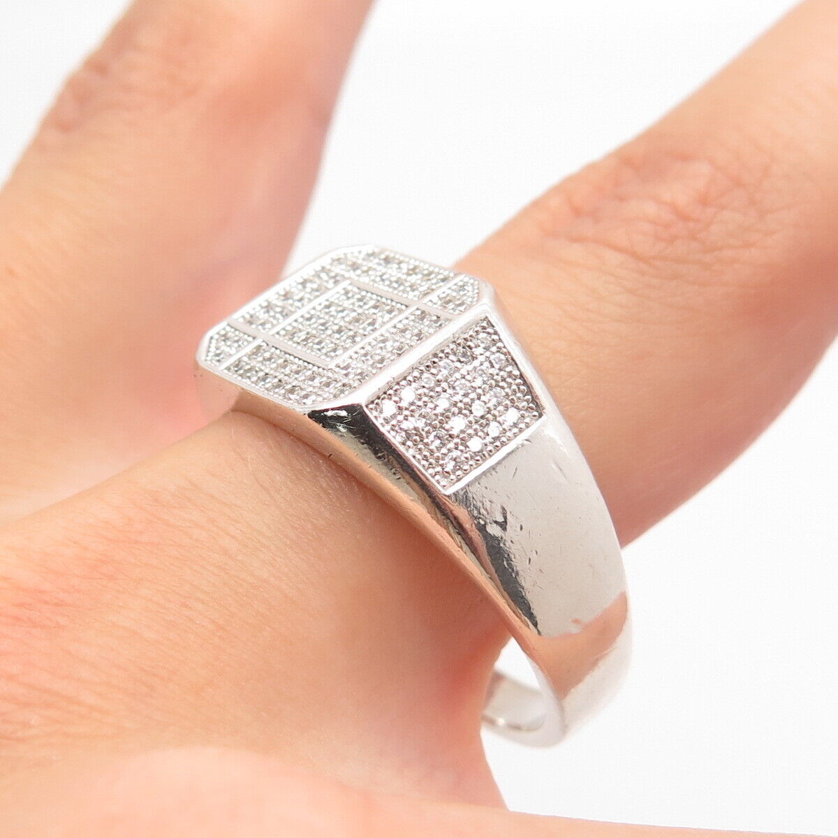 925 Sterling Silver Pave C Z Ring Size 13.25