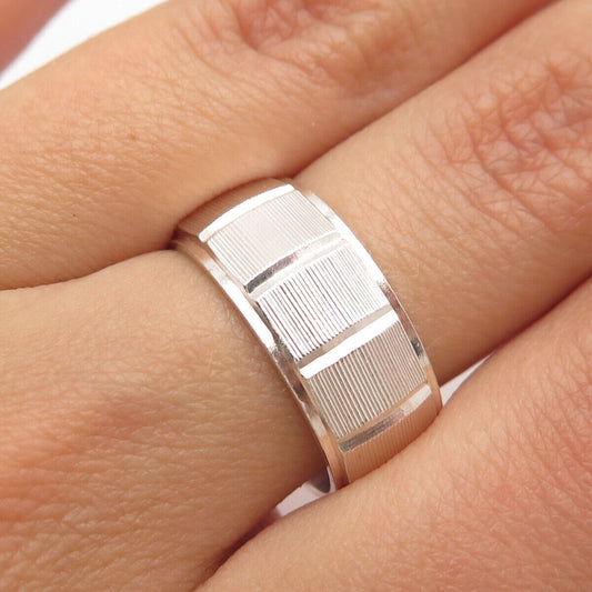 900 Fine Silver Vintage Striped Wide Band Ring Size 7