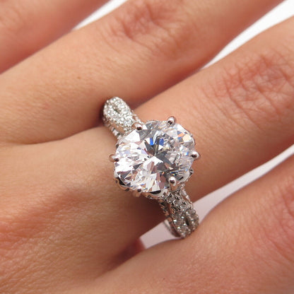 925 Sterling Silver Oval-Cut C Z Ring Size 7.25