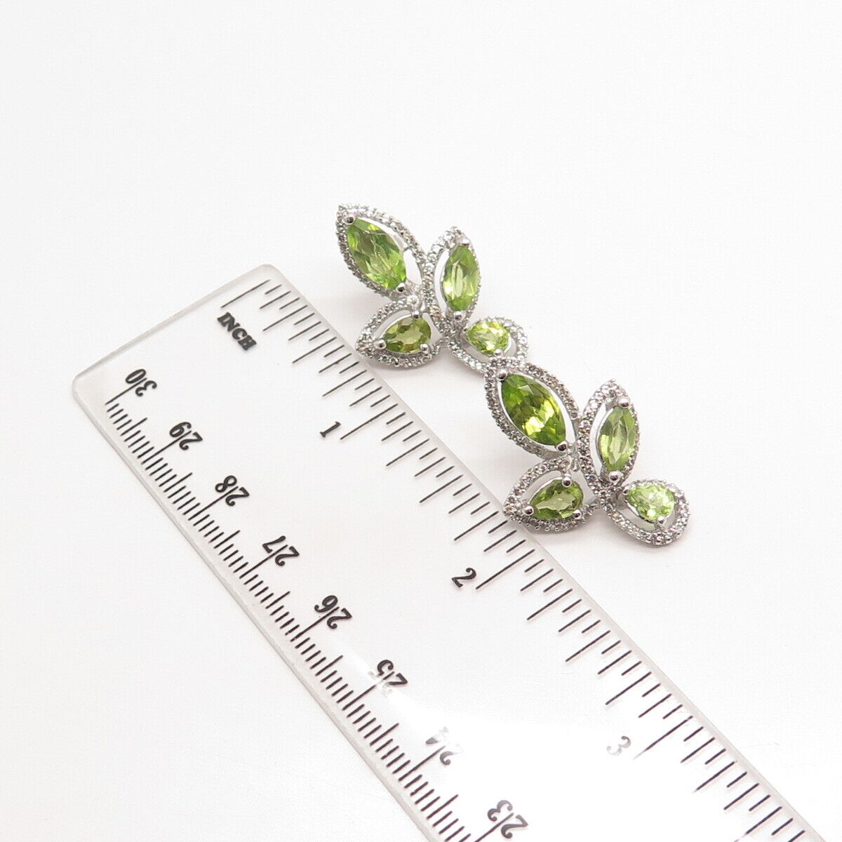 925 Sterling Silver Real Peridot & White Topaz Gemstone Leaf Earrings