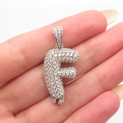 925 Sterling Silver Pave C Z Letter "F" Initial Pendant