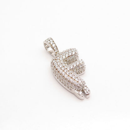 925 Sterling Silver Pave C Z Letter "F" Initial Pendant