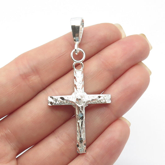 925 Sterling Silver Vintage Carved Religious Cross Pendant