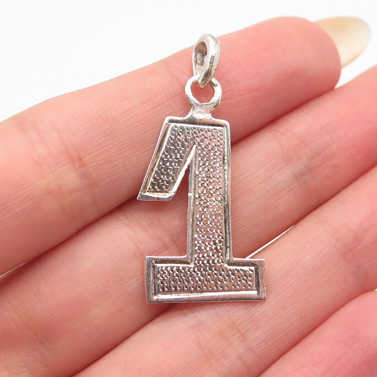 925 Sterling Silver Antique Number "1" Textured Pendant