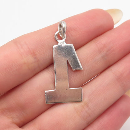 925 Sterling Silver Antique Number "1" Textured Pendant