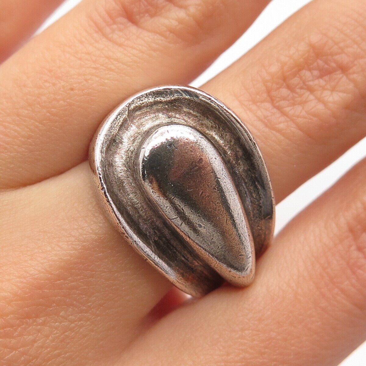 925 Sterling Silver Vintage Modernist Wide Ring Size 8.25