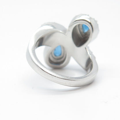 925 Sterling Silver White & Blue C Z Ring Size 8