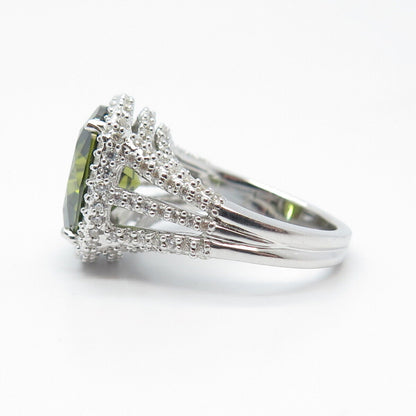 925 Sterling Silver White & Green C Z Ring Size 7