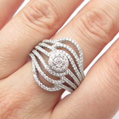 925 Sterling Silver Pave C Z Ring Size 8.25