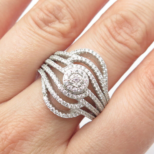 925 Sterling Silver Pave C Z Ring Size 8.25