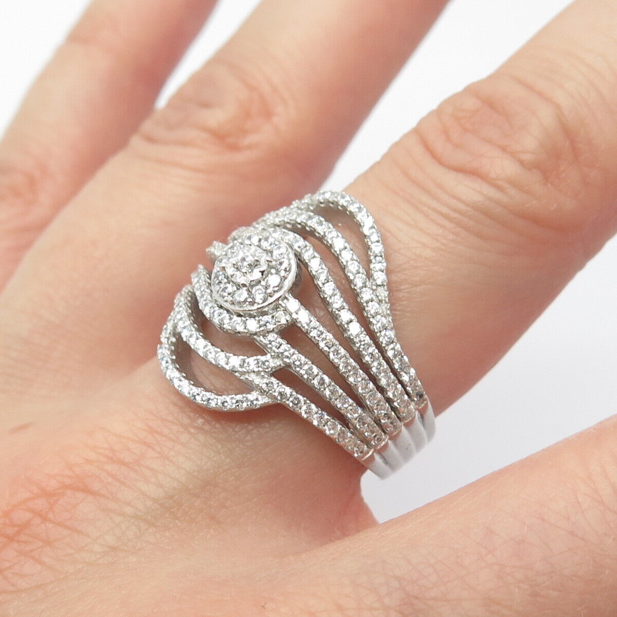 925 Sterling Silver Pave C Z Ring Size 8.25