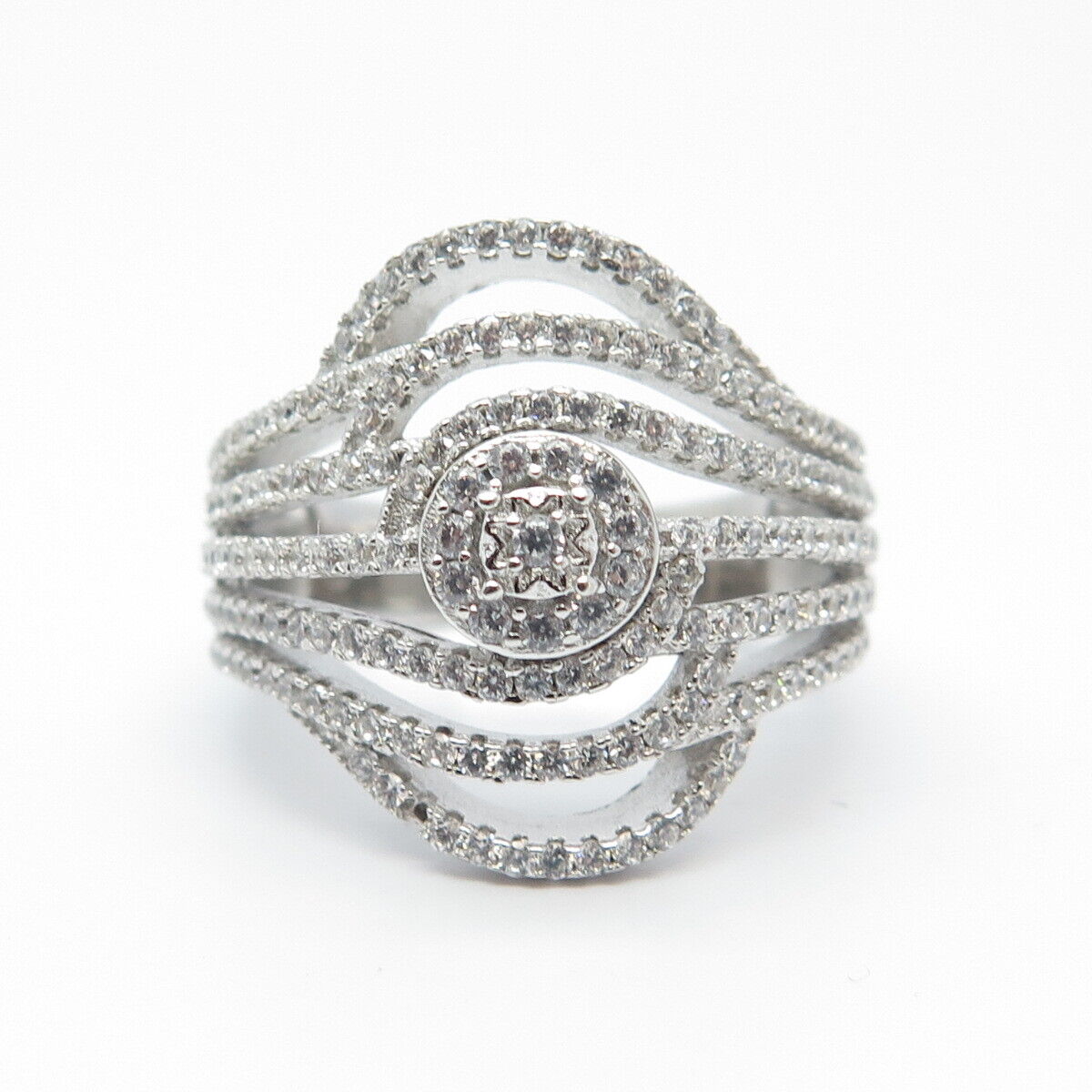 925 Sterling Silver Pave C Z Ring Size 8.25