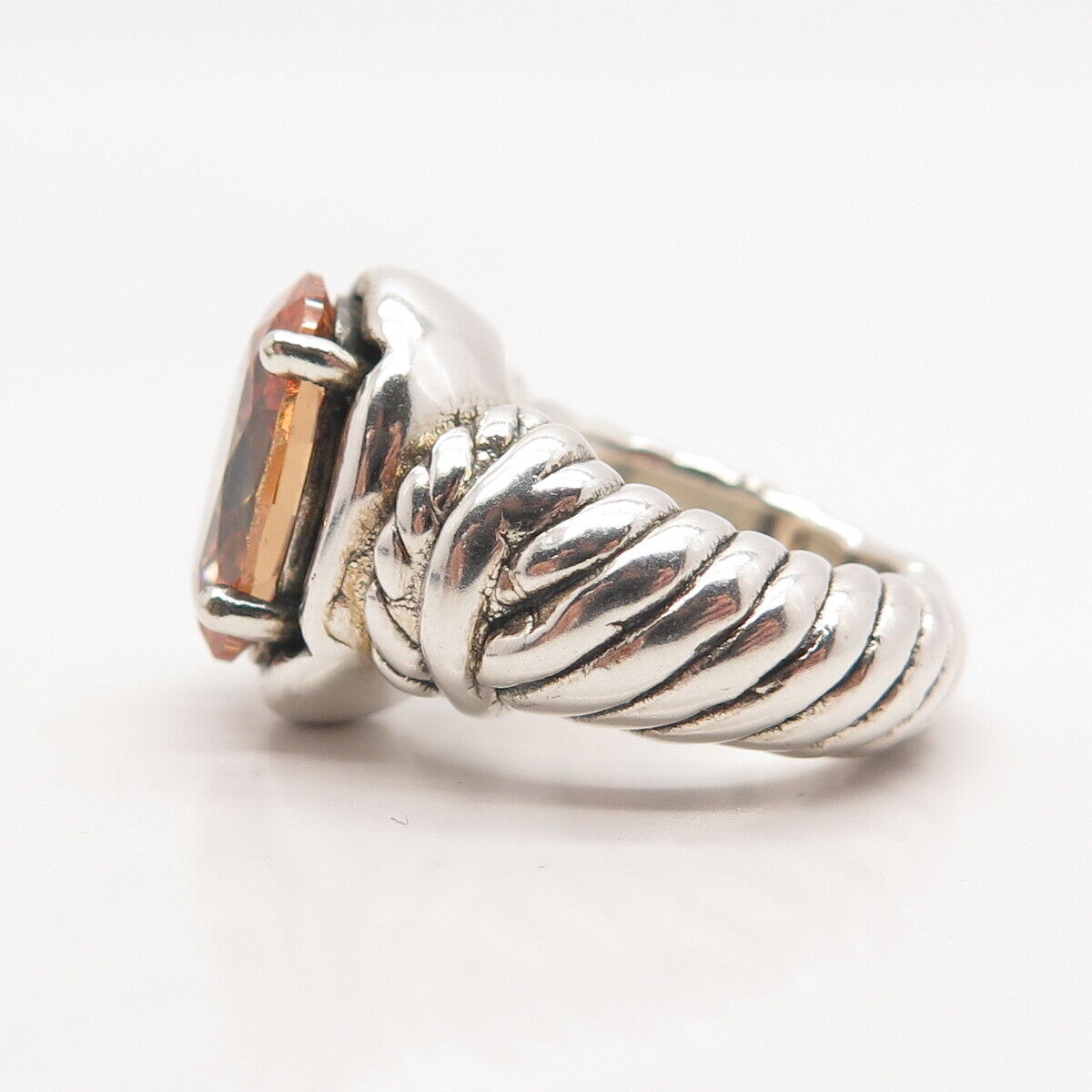 925 Sterling Silver Vintage C Z Twisted Ring Size 5.75