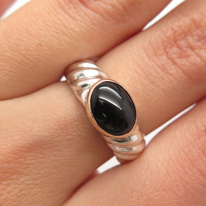 925 Sterling Silver / 14K Gold 2-Tone Vintage Real Black Onyx Gem Ring Size 5.75