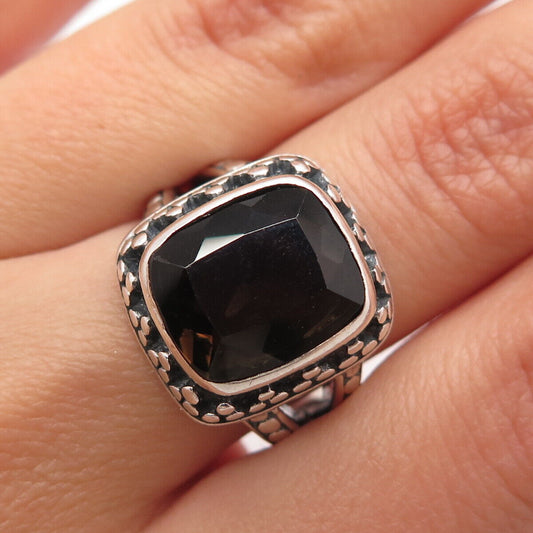 925 Sterling Silver Vintage Real Smoky Quartz Dots Ring Size 7.25