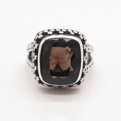 925 Sterling Silver Vintage Real Smoky Quartz Dots Ring Size 7.25