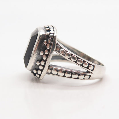 925 Sterling Silver Vintage Real Smoky Quartz Dots Ring Size 7.25